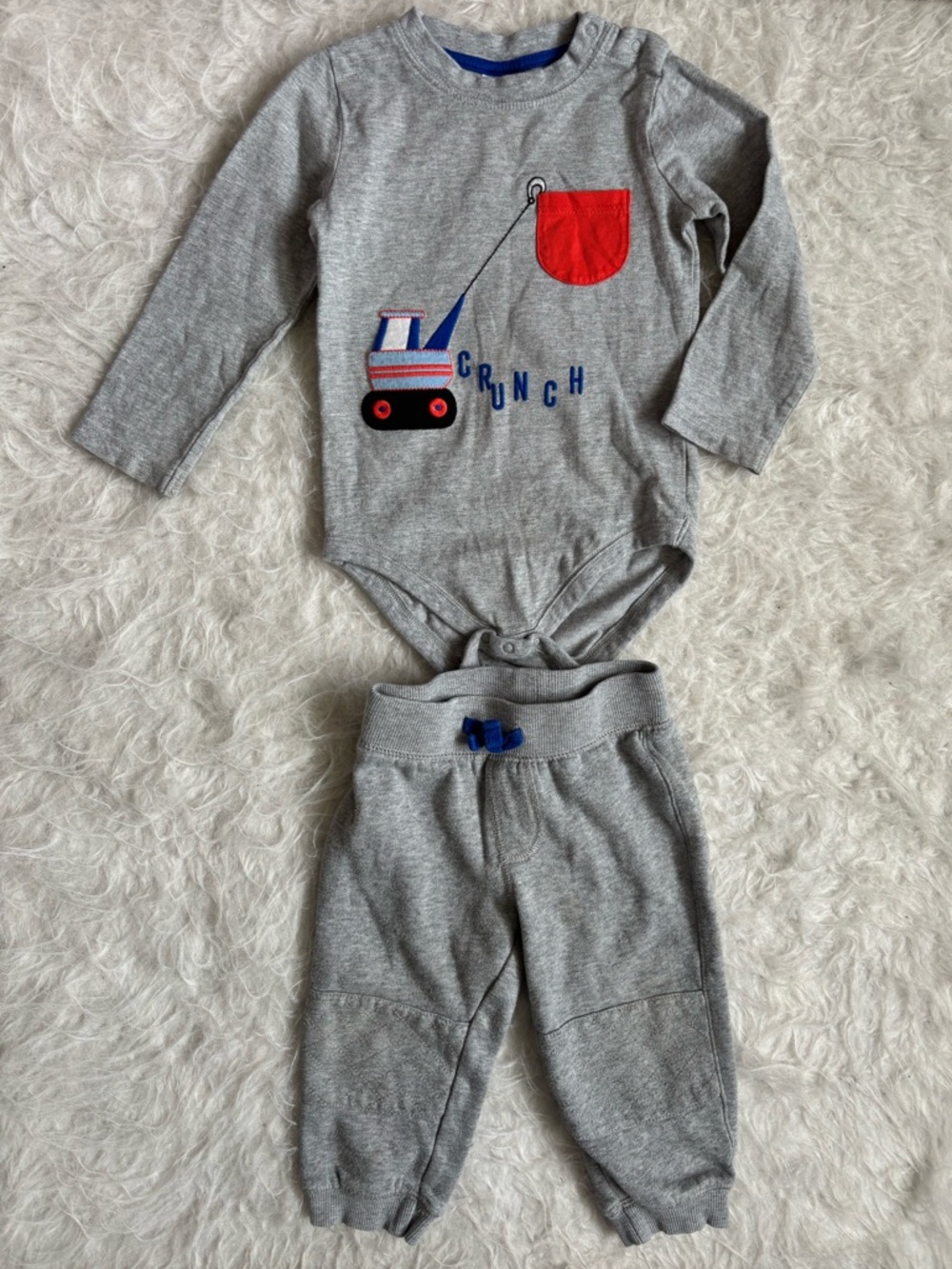 Gymboree Comfy Gray Baby Bodysuit & Matching Jogger Set with Truck Applique